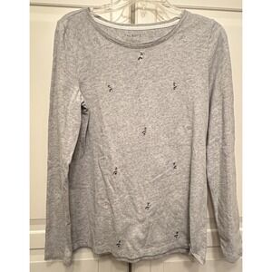 Talbots T Shirt Top Womens Small Long Sleeve Snowman Snowflake‎ Gray Long Sleeve